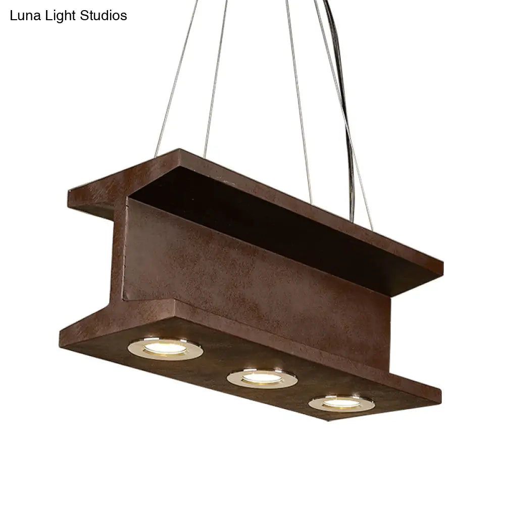 Rustic Iron Industrial H-Beam Pendant Light With 3 Bulbs For Table Or Island