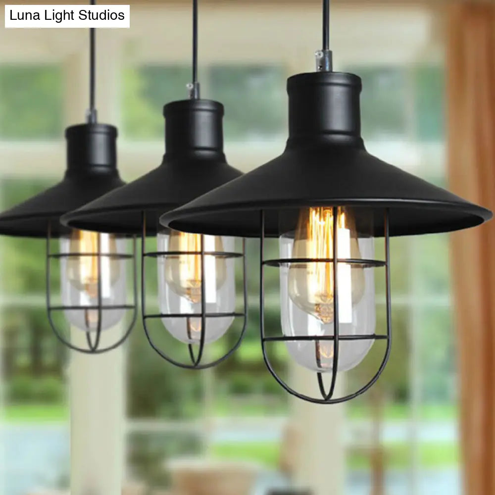 Saucer Pendulum Light - Rustic Iron 1 Bulb 10.5/14 Wide Black Pendant Lamp With 2-Shade Guard