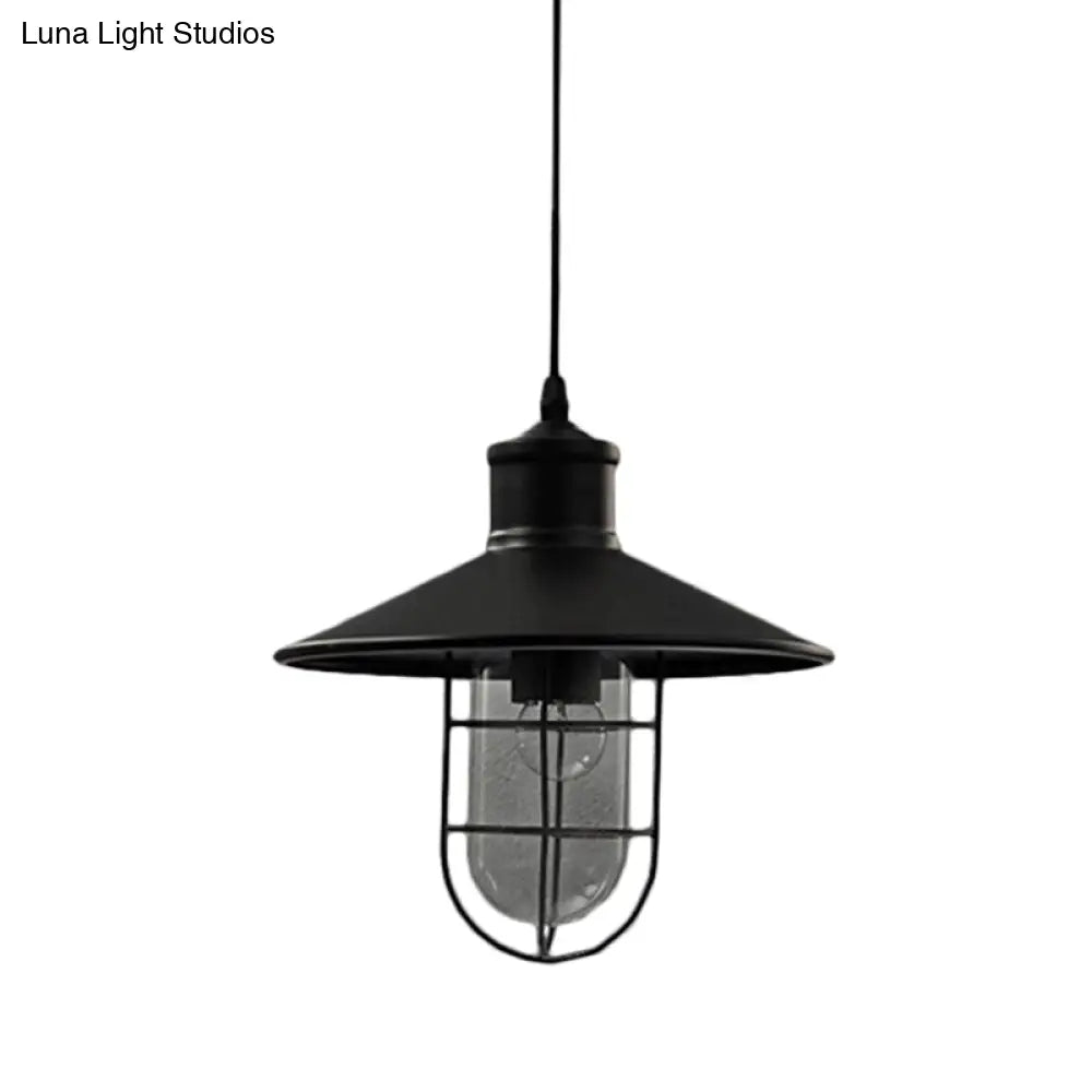 Rustic Iron Saucer Dining Room Pendulum Light - Black Pendant Lamp With 2 Extra Shade Guards