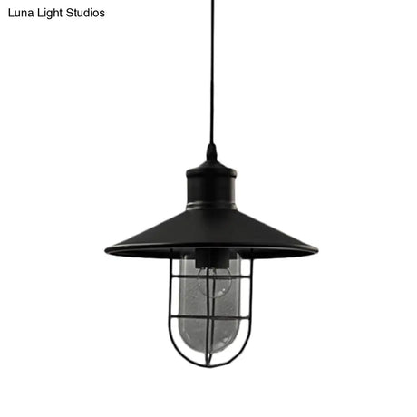 Rustic Iron Saucer Dining Room Pendulum Light - Black Pendant Lamp With 2 Extra Shade Guards