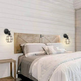 Rustic Iron Wire Cage Rotating Wall Lamp With 1 Light For Bedroom Reading - Black (With/Without