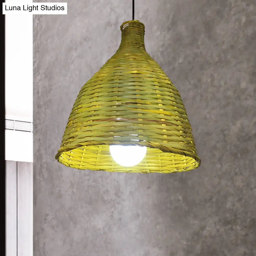 Rustic Knitted Bamboo Bell Pendant Light - Luminaire Lighting For Restaurant