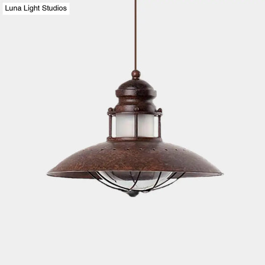 Vintage Farmhouse Flared Pendant Lamp With Led Bulb Rustic Iron Ceiling Light Fixture