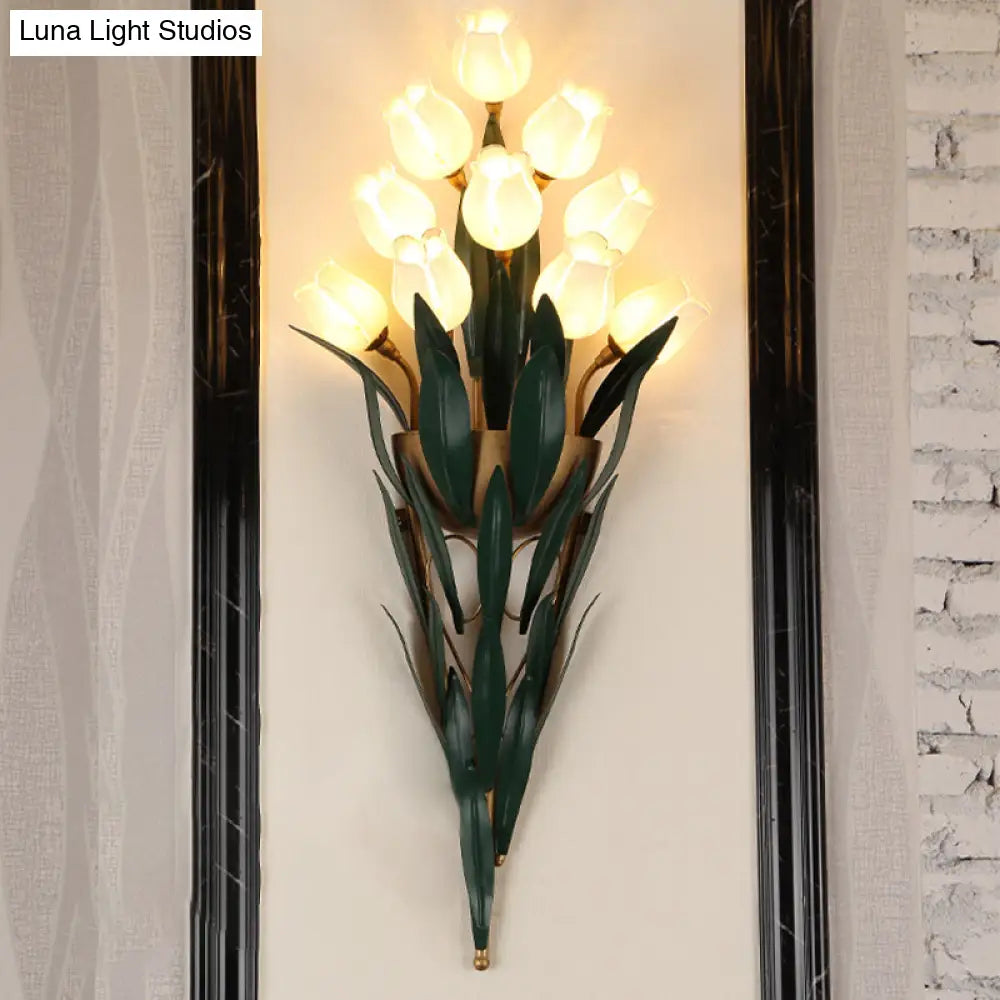 Rustic Lily Bouquet Wall Lamp Kit - 6/10 Heads White/Purple Glass Sconce Light Fixture For Dining