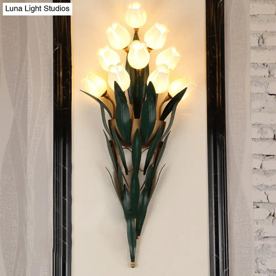 Rustic Lily Bouquet Wall Lamp Kit - 6/10 Heads White/Purple Glass Sconce Light Fixture For Dining