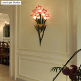 Rustic Lily Bouquet Wall Lamp Kit - 6/10 Heads White/Purple Glass Sconce Light Fixture For Dining