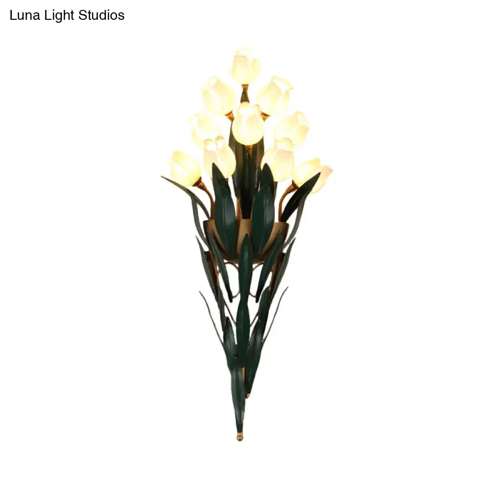 Rustic Lily Bouquet Wall Lamp Kit - 6/10 Heads White/Purple Glass Sconce Light Fixture For Dining