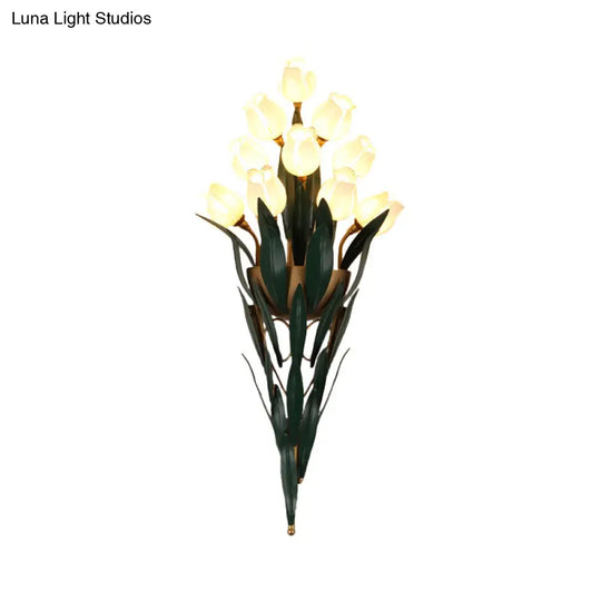 Rustic Lily Bouquet Wall Lamp Kit - 6/10 Heads White/Purple Glass Sconce Light Fixture For Dining
