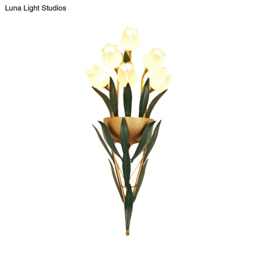 Rustic Lily Bouquet Wall Lamp Kit - 6/10 Heads White/Purple Glass Sconce Light Fixture For Dining