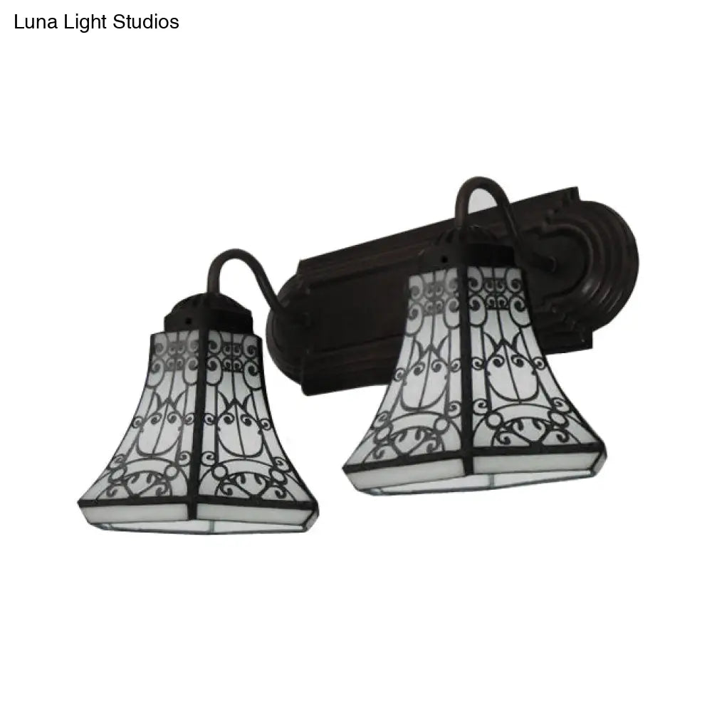 Rustic Lodge Double Wall Sconce: White Glass Bell Lighting For Living Room