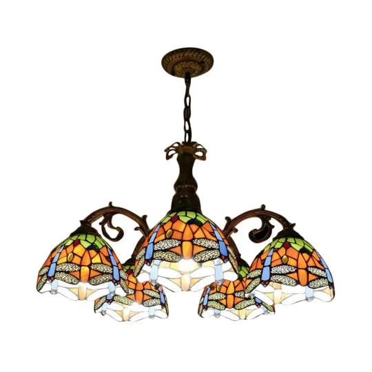 Rustic Lodge Stained Glass Dragonfly Chandelier With 5/8 Suspension Lights: Perfect For Stairways 5