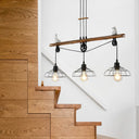 Rustic Loft Black Metal Pendant Light With Pulley Design - 3-Bulb Saucer Cage Island Lighting For