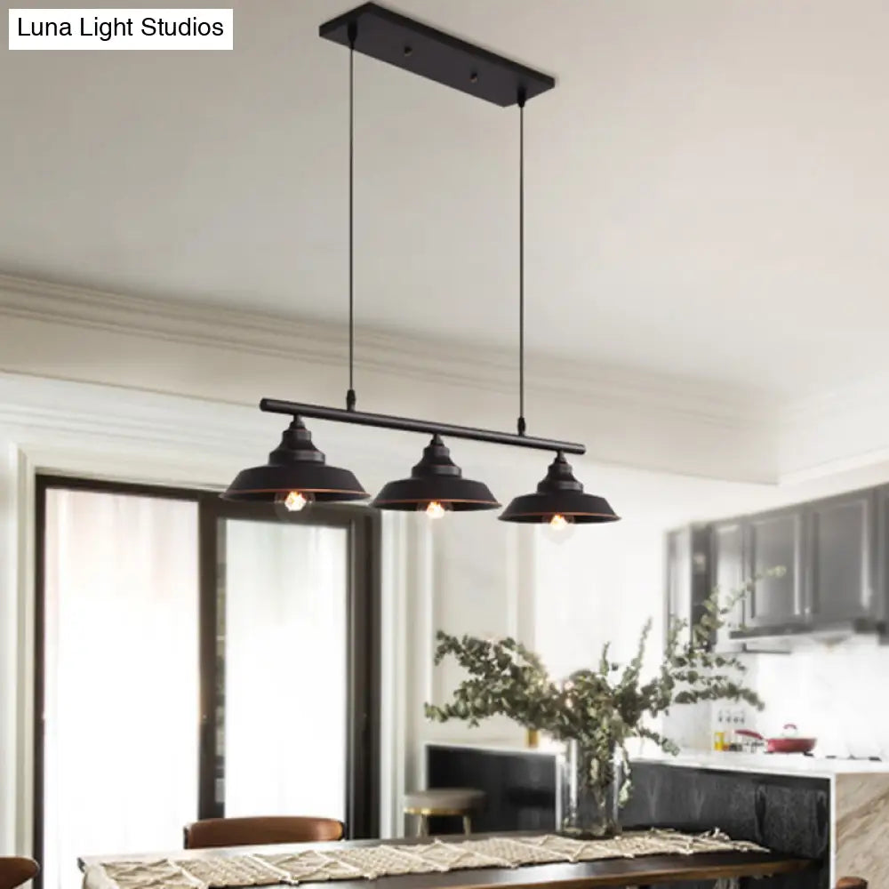 Rustic Metal 3-Head Hanging Ceiling Light - Lid Shaped Bistro Island Lamp In Dark Coffee