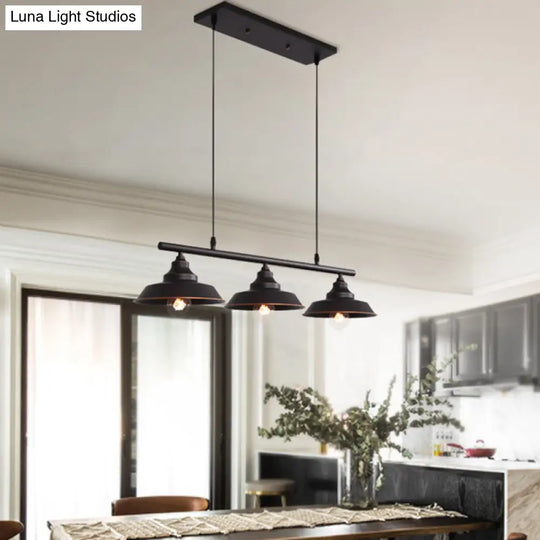 Rustic Metal 3-Head Hanging Ceiling Light - Lid Shaped Bistro Island Lamp In Dark Coffee
