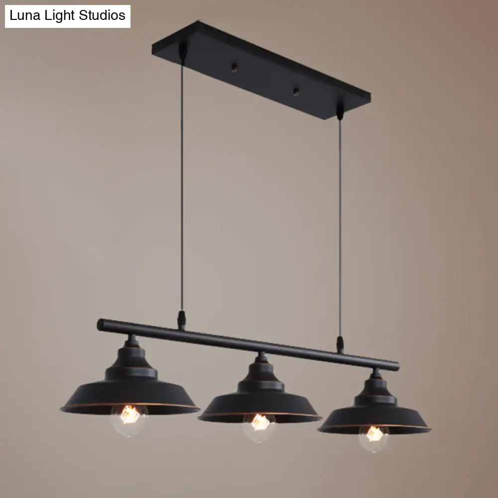 Rustic Metal 3-Head Hanging Ceiling Light - Lid Shaped Bistro Island Lamp In Dark Coffee