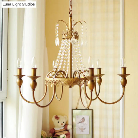 Rustic Metal And Crystal Candle Hanging Light - 4/6 Lights Chandelier For Living Room