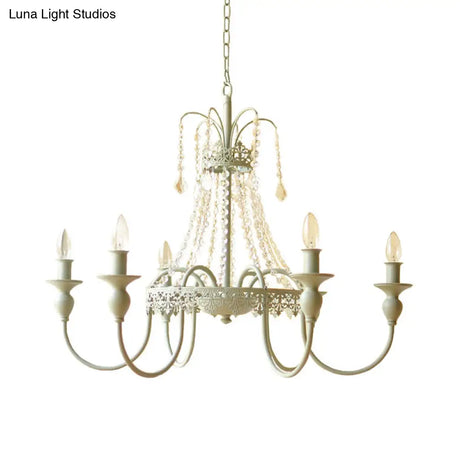 Rustic Metal And Crystal Candle Hanging Light - 4/6 Lights Chandelier For Living Room