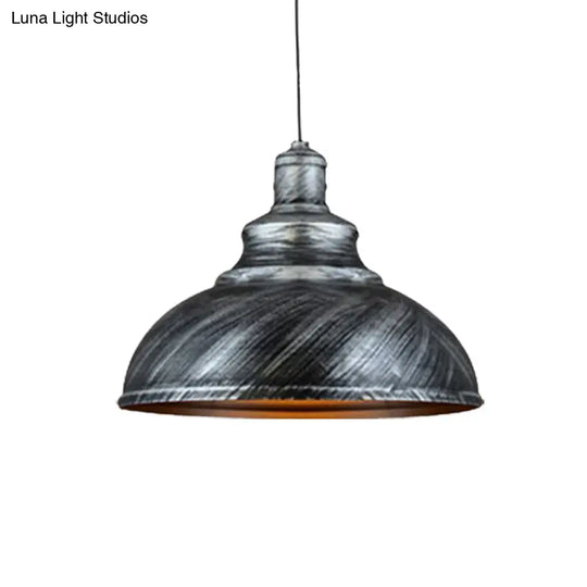 Rustic Metal Bowl Pendant Lamp With Pulley - Silver/Bronze Finish