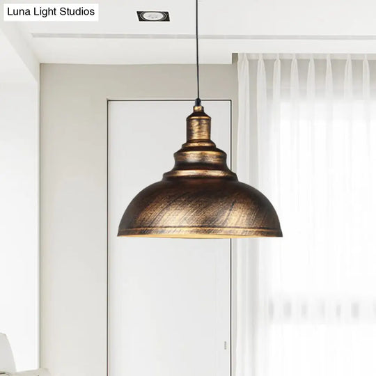 Rustic Metal Bowl Pendant Lamp With Pulley - Silver/Bronze Finish