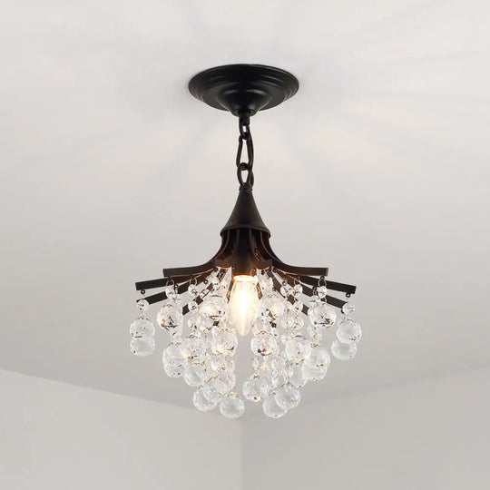 Rustic Metal Branch Semi Flush Mount Ceiling Light With Crystal Accent - 1 Head Hallway Lighting