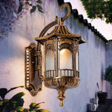 Rustic Metal Bronze Sconce Lantern With Frosted Glass Shade - 1 Head Wall Light Fixture