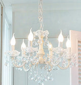 Rustic Metal Candle Suspension Lamp With Crystal Draping - White Corridor Chandelier