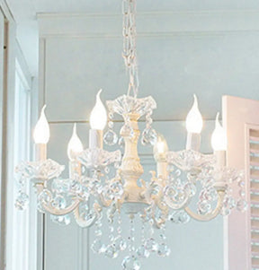 Rustic Metal Candle Suspension Lamp With Crystal Draping - White Corridor Chandelier