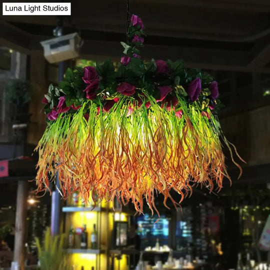 Rustic Metal Ceiling Pendant Light With Artificial Plant Décor Perfect For Restaurants Green / 23.5
