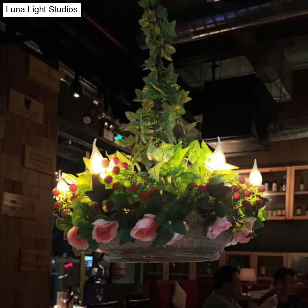 Rustic Metal Ceiling Pendant Light With Artificial Plant Décor Perfect For Restaurants Pink / 23.5