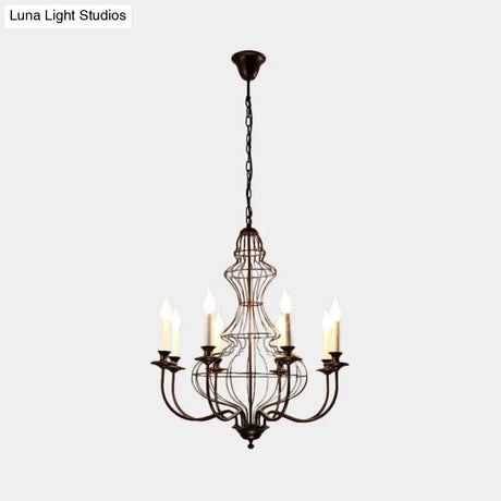Rustic Metal Chandelier With 6/8 Lights - Candle-Inspired Dining Room Pendant Lighting In Black &