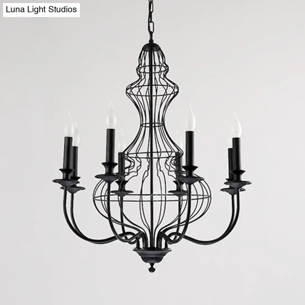 Rustic Metal Chandelier With 6/8 Lights - Candle-Inspired Dining Room Pendant Lighting In Black &