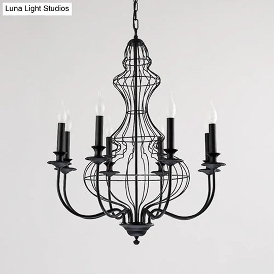 Rustic Metal Chandelier With 6/8 Lights - Candle-Inspired Dining Room Pendant Lighting In Black &