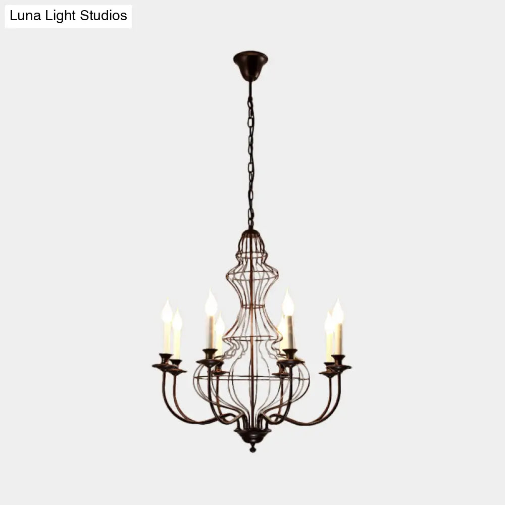 Rustic Metal Chandelier With 6/8 Lights - Candle-Inspired Dining Room Pendant Lighting In Black &