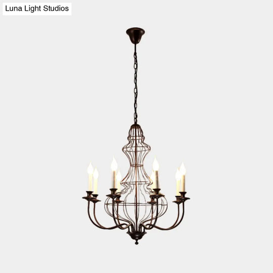 Rustic Metal Chandelier With 6/8 Lights - Candle-Inspired Dining Room Pendant Lighting In Black &
