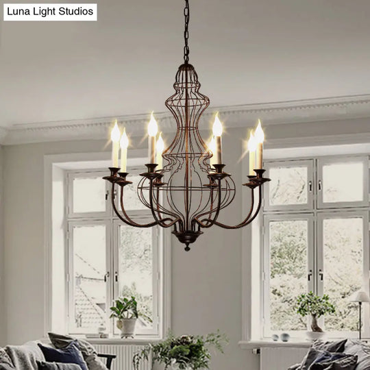 Rustic Metal Chandelier With 6/8 Lights - Candle-Inspired Dining Room Pendant Lighting In Black &