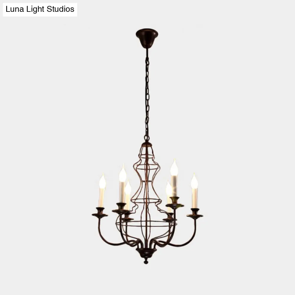 Rustic Metal Chandelier With 6/8 Lights - Candle-Inspired Dining Room Pendant Lighting In Black &