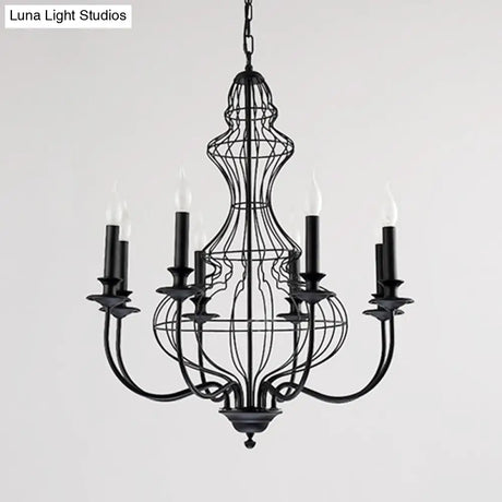 Rustic Metal Chandelier With 6/8 Lights - Candle-Inspired Dining Room Pendant Lighting In Black &