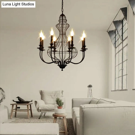 Rustic Metal Chandelier With 6/8 Lights - Candle-Inspired Dining Room Pendant Lighting In Black &