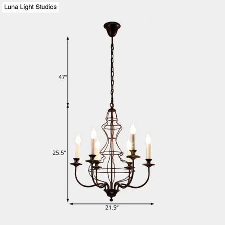 Rustic Metal Chandelier With 6/8 Lights - Candle-Inspired Dining Room Pendant Lighting In Black &