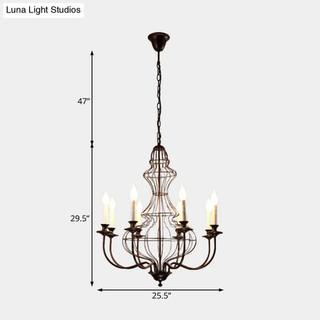 Rustic Metal Chandelier With 6/8 Lights - Candle-Inspired Dining Room Pendant Lighting In Black &