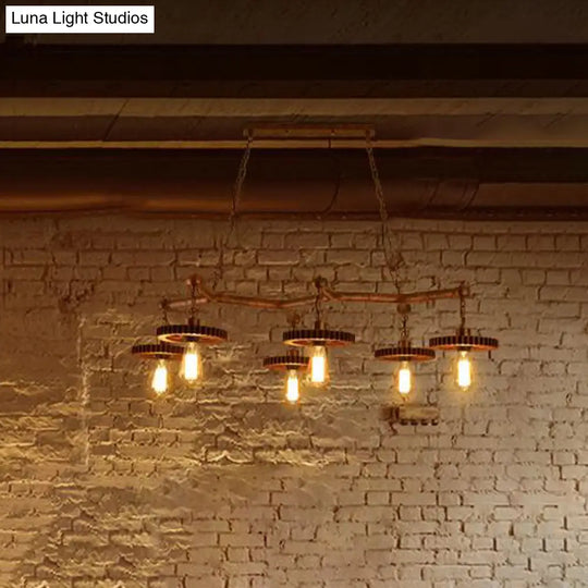Rustic Metal Island Lamp With 6 Lights - Open Bulb Pendant Lighting For Dining Room Gear Deco