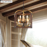 Rustic Metal Rectangle Frame Pendant Chandelier - Red Brown Finish 4/8 Lights Ideal For Dining Room