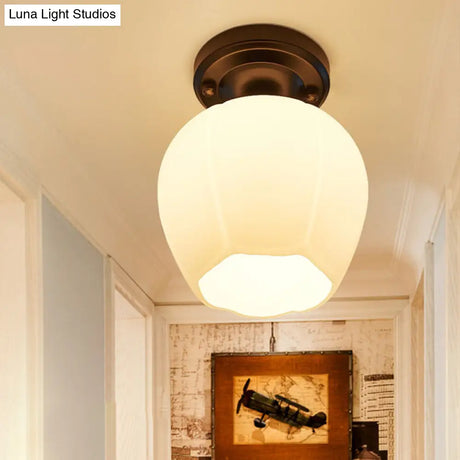 Rustic Metal Small Ceiling Lamp - Black Finish With Shaded Design For Corridors Flush Mount Light