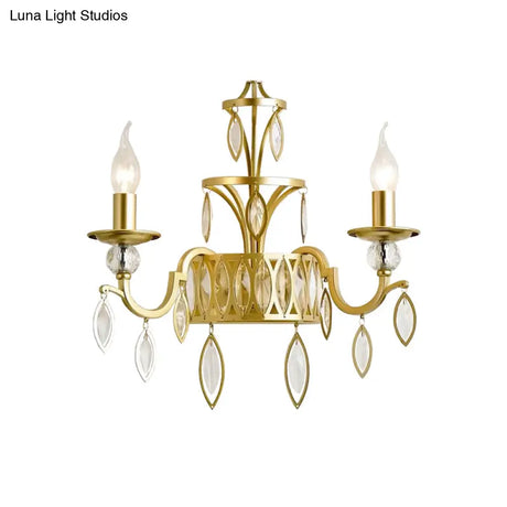 Rustic Metal Wall Sconce With Teardrop Crystal - 2 Lights