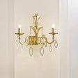 Rustic Metal Wall Sconce With Teardrop Crystal - 2 Lights Brass