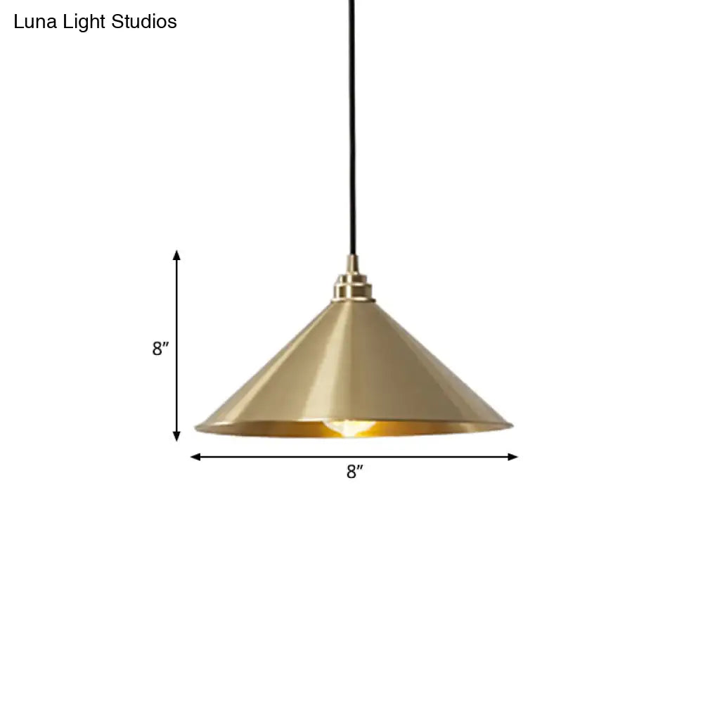 Rustic Metallic Cone Pendant Lamp - Brass Finish Down Lighting (1 Bulb) For Dining Room