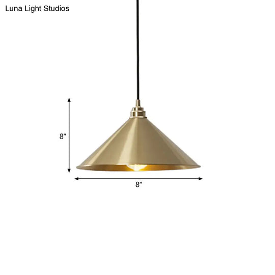 Rustic Metallic Cone Pendant Lamp - Brass Finish Down Lighting (1 Bulb) For Dining Room