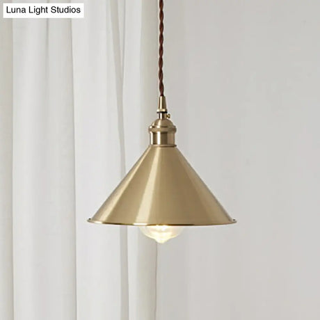 Rustic Metallic Cone Pendant Lamp With Brass Finish - Down Lighting 1 Bulb