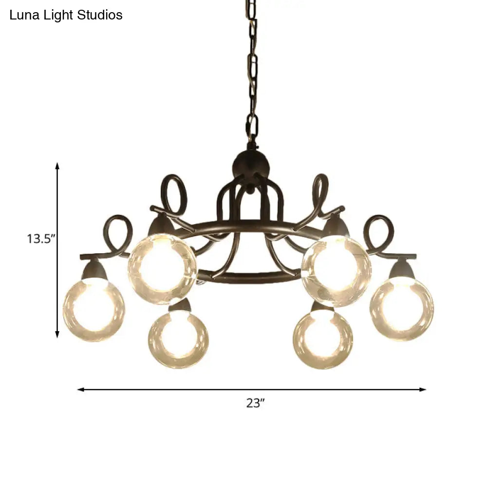 Rustic Mini Ball Clear Glass Pendant Chandelier: 6/8-Light Black Fixture