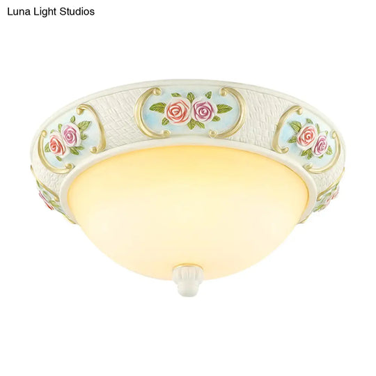 Rustic Opal Glass Dome Ceiling Flush Light White 15’/19’ W 3 - Bulb Flushmount For Dining Room